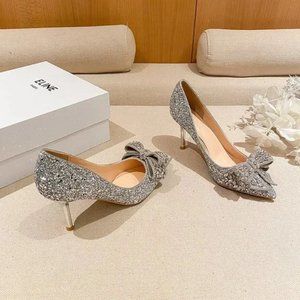 Autumn and winter new sequins rhinestone bow and soft leather fashion sexy singl